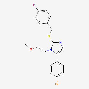 molecular formula C19H18BrFN2OS B2504610 5-(4-bromophenyl)-2-((4-fluorobenzyl)thio)-1-(2-methoxyethyl)-1H-imidazole CAS No. 1207020-56-1