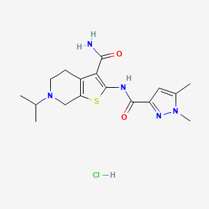 molecular formula C17H24ClN5O2S B2504627 2-(1,5-二甲基-1H-吡唑-3-甲酰胺)-6-异丙基-4,5,6,7-四氢噻吩并[2,3-c]吡啶-3-甲酰胺盐酸盐 CAS No. 1216481-24-1