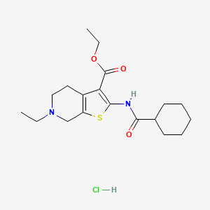 molecular formula C19H29ClN2O3S B2504631 Ethyl 2-(cyclohexanecarboxamido)-6-ethyl-4,5,6,7-tetrahydrothieno[2,3-c]pyridine-3-carboxylate hydrochloride CAS No. 1177659-05-0