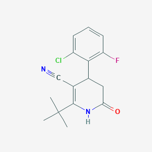 molecular formula C16H16ClFN2O B2504635 2-(Tert-butyl)-4-(2-chloro-6-fluorophenyl)-6-oxo-1,4,5,6-tetrahydro-3-pyridinecarbonitrile CAS No. 338960-09-1