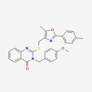 molecular formula C28H25N3O3S B2504647 3-[(4-methoxyphenyl)methyl]-2-({[5-methyl-2-(4-methylphenyl)-1,3-oxazol-4-yl]methyl}sulfanyl)-3,4-dihydroquinazolin-4-one CAS No. 1114655-03-6