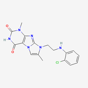 molecular formula C17H17ClN6O2 B2504666 8-(2-((2-chlorophenyl)amino)ethyl)-1,7-dimethyl-1H-imidazo[2,1-f]purine-2,4(3H,8H)-dione CAS No. 923203-61-6