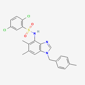 molecular formula C23H21Cl2N3O2S B2504667 2,5-dichloro-N-[5,6-dimethyl-1-(4-methylbenzyl)-1H-1,3-benzimidazol-4-yl]benzenesulfonamide CAS No. 338422-97-2