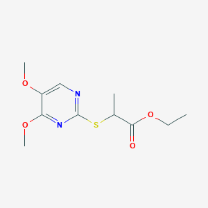 molecular formula C11H16N2O4S B2504670 Ethyl 2-[(4,5-dimethoxy-2-pyrimidinyl)sulfanyl]propanoate CAS No. 866017-27-8