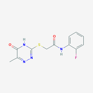molecular formula C12H11FN4O2S B2504687 N-(2-fluorophenyl)-2-((6-methyl-5-oxo-4,5-dihydro-1,2,4-triazin-3-yl)thio)acetamide CAS No. 460726-57-2