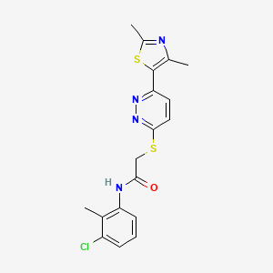 molecular formula C18H17ClN4OS2 B2504688 N-(3-氯-2-甲基苯基)-2-((6-(2,4-二甲基噻唑-5-基)吡啶嗪-3-基)硫代)乙酰胺 CAS No. 894010-79-8
