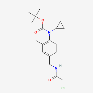 molecular formula C18H25ClN2O3 B2504695 Tert-butyl N-[4-[[(2-chloroacetyl)amino]methyl]-2-methylphenyl]-N-cyclopropylcarbamate CAS No. 2411312-66-6