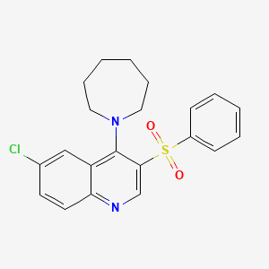 molecular formula C21H21ClN2O2S B2504700 4-(Azepan-1-yl)-3-(benzenesulfonyl)-6-chloroquinoline CAS No. 866811-98-5