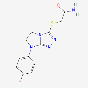 molecular formula C12H12FN5OS B2504712 2-((7-(4-氟苯基)-6,7-二氢-5H-咪唑并[2,1-c][1,2,4]三唑-3-基)硫代)乙酰胺 CAS No. 921557-76-8