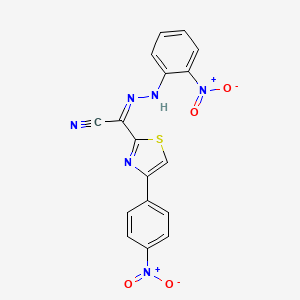 molecular formula C17H10N6O4S B2504715 (Z)-N'-(2-nitrophenyl)-4-(4-nitrophenyl)thiazole-2-carbohydrazonoyl cyanide CAS No. 477193-79-6