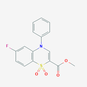 molecular formula C16H12FNO4S B2504722 6-氟-4-苯基-4H-苯并[b][1,4]噻嗪-2-羧酸甲酯 1,1-二氧化物 CAS No. 1357703-13-9