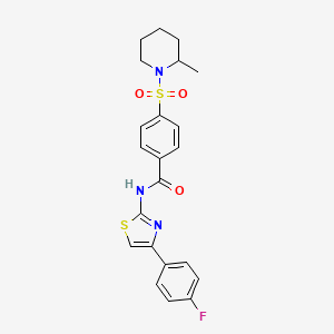 molecular formula C22H22FN3O3S2 B2504754 N-(4-(4-氟苯基)噻唑-2-基)-4-((2-甲基哌啶-1-基)磺酰)苯甲酰胺 CAS No. 683264-32-6