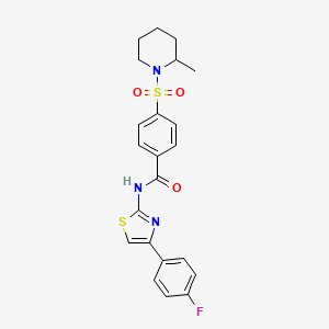 molecular formula C22H22FN3O3S2 B2504754 N-(4-(4-fluorophenyl)thiazol-2-yl)-4-((2-methylpiperidin-1-yl)sulfonyl)benzamide CAS No. 683264-32-6