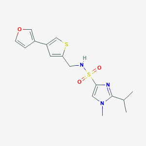 molecular formula C16H19N3O3S2 B2504762 N-[[4-(Furan-3-yl)thiophen-2-yl]methyl]-1-methyl-2-propan-2-ylimidazole-4-sulfonamide CAS No. 2380042-05-5