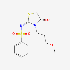 molecular formula C13H16N2O4S2 B2504766 (E)-N-(3-(3-methoxypropyl)-4-oxothiazolidin-2-ylidene)benzenesulfonamide CAS No. 630091-20-2
