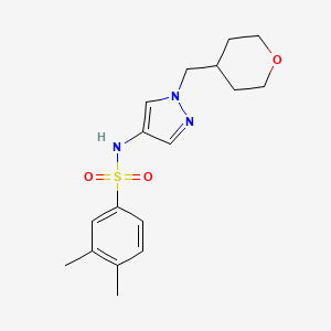 molecular formula C17H23N3O3S B2504778 3,4-dimethyl-N-(1-((tetrahydro-2H-pyran-4-yl)methyl)-1H-pyrazol-4-yl)benzenesulfonamide CAS No. 1705314-64-2
