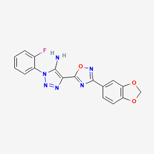 molecular formula C17H11FN6O3 B2504779 5-[3-(1,3-Benzodioxol-5-yl)-1,2,4-oxadiazol-5-yl]-3-(2-fluorophenyl)triazol-4-amine CAS No. 892761-94-3