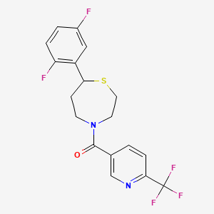 molecular formula C18H15F5N2OS B2504791 (7-(2,5-Difluorophenyl)-1,4-thiazepan-4-yl)(6-(trifluoromethyl)pyridin-3-yl)methanone CAS No. 1706092-13-8