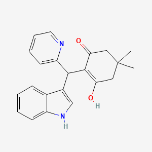 molecular formula C22H22N2O2 B2504827 2-((1H-indol-3-yl)(pyridin-2-yl)methyl)-3-hydroxy-5,5-dimethylcyclohex-2-enone CAS No. 537010-97-2