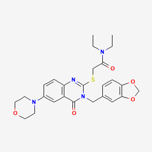 molecular formula C26H30N4O5S B2504842 2-[3-(1,3-benzodioxol-5-ylmethyl)-6-morpholin-4-yl-4-oxoquinazolin-2-yl]sulfanyl-N,N-diethylacetamide CAS No. 896683-46-8
