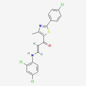 molecular formula C19H13Cl3N2OS B2504856 (E)-1-[2-(4-chlorophenyl)-4-methyl-1,3-thiazol-5-yl]-3-(2,4-dichloroanilino)prop-2-en-1-one CAS No. 478064-91-4