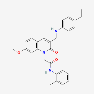 molecular formula C28H29N3O3 B2504858 2-(3-(((4-ethylphenyl)amino)methyl)-7-methoxy-2-oxoquinolin-1(2H)-yl)-N-(o-tolyl)acetamide CAS No. 893785-01-8