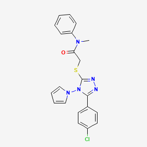 molecular formula C21H18ClN5OS B2504868 2-{[5-(4-chlorophenyl)-4-(1H-pyrrol-1-yl)-4H-1,2,4-triazol-3-yl]sulfanyl}-N-methyl-N-phenylacetamide CAS No. 896309-62-9