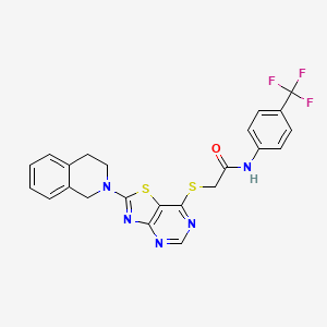 molecular formula C23H18F3N5OS2 B2504914 2-((2-(3,4-dihydroisoquinolin-2(1H)-yl)thiazolo[4,5-d]pyrimidin-7-yl)thio)-N-(4-(trifluoromethyl)phenyl)acetamide CAS No. 1357717-00-0