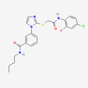 molecular formula C22H22ClFN4O2S B2504943 N-butyl-3-[2-({[(4-chloro-2-fluorophenyl)carbamoyl]methyl}sulfanyl)-1H-imidazol-1-yl]benzamide CAS No. 1115336-34-9