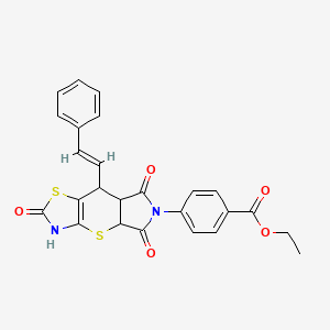 molecular formula C25H20N2O5S2 B2504945 (E)-ethyl 4-(2,5,7-trioxo-8-styryl-2,3,4a,5,7a,8-hexahydropyrrolo[3',4':5,6]thiopyrano[2,3-d]thiazol-6(7H)-yl)benzoate CAS No. 1192741-52-8