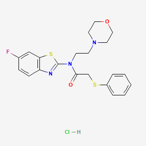 molecular formula C21H23ClFN3O2S2 B2504951 盐酸N-(6-氟苯并[d]噻唑-2-基)-N-(2-吗啉乙基)-2-(苯硫基)乙酰胺 CAS No. 1215758-04-5