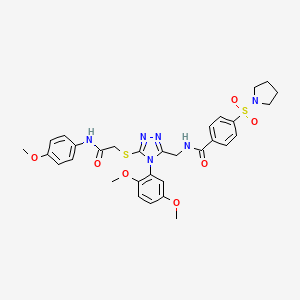 molecular formula C31H34N6O7S2 B2504952 N-[[4-(2,5-dimethoxyphenyl)-5-[2-(4-methoxyanilino)-2-oxoethyl]sulfanyl-1,2,4-triazol-3-yl]methyl]-4-pyrrolidin-1-ylsulfonylbenzamide CAS No. 309968-50-1