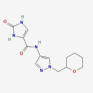 molecular formula C13H17N5O3 B2504999 2-oxo-N-(1-((tetrahydro-2H-pyran-2-yl)methyl)-1H-pyrazol-4-yl)-2,3-dihydro-1H-imidazole-4-carboxamide CAS No. 2320226-20-6