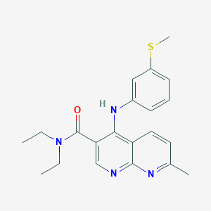 molecular formula C21H24N4OS B2505002 N,N-二乙基-7-甲基-4-((3-(甲硫基)苯基)氨基)-1,8-萘啶-3-甲酰胺 CAS No. 1251674-17-5