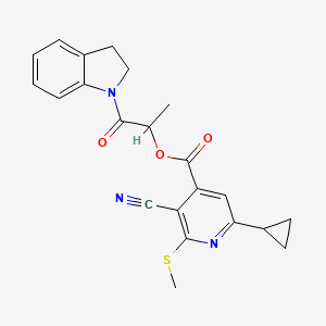 molecular formula C22H21N3O3S B2505009 1-(2,3-dihydro-1H-indol-1-yl)-1-oxopropan-2-yl 3-cyano-6-cyclopropyl-2-(methylsulfanyl)pyridine-4-carboxylate CAS No. 1090639-61-4