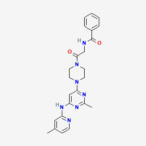 molecular formula C24H27N7O2 B2505025 N-(2-(4-(2-甲基-6-((4-甲基吡啶-2-基)氨基)嘧啶-4-基)哌嗪-1-基)-2-氧代乙基)苯甲酰胺 CAS No. 1428349-30-7