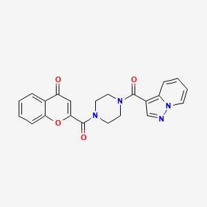 molecular formula C22H18N4O4 B2505028 2-(4-(pyrazolo[1,5-a]pyridine-3-carbonyl)piperazine-1-carbonyl)-4H-chromen-4-one CAS No. 1396564-76-3