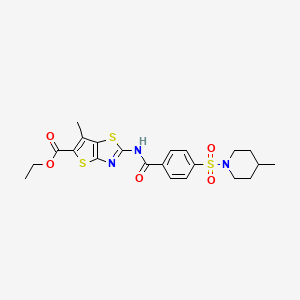 molecular formula C22H25N3O5S3 B2505030 Ethyl 6-methyl-2-(4-((4-methylpiperidin-1-yl)sulfonyl)benzamido)thieno[2,3-d]thiazole-5-carboxylate CAS No. 683790-91-2