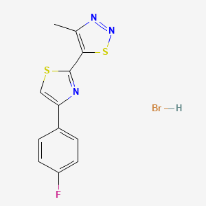 molecular formula C12H9BrFN3S2 B2505035 5-[4-(4-Fluorophenyl)-1,3-thiazol-2-yl]-4-methyl-1,2,3-thiadiazole hydrobromide CAS No. 660819-96-5