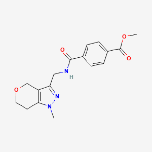 molecular formula C17H19N3O4 B2505046 Methyl 4-(((1-methyl-1,4,6,7-tetrahydropyrano[4,3-c]pyrazol-3-yl)methyl)carbamoyl)benzoate CAS No. 1798029-14-7