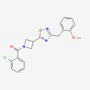 molecular formula C20H18ClN3O3 B2505049 （2-氯苯基）（3-(3-(2-甲氧基苄基)-1,2,4-恶二唑-5-基）氮杂环丁烷-1-基）甲苯酮 CAS No. 1421533-11-0