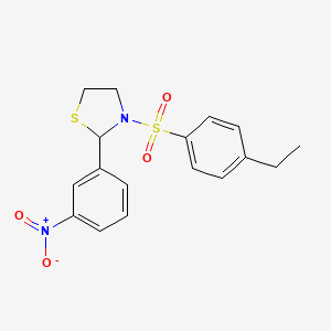 molecular formula C17H18N2O4S2 B2505066 3-((4-乙基苯基)磺酰基)-2-(3-硝基苯基)噻唑烷 CAS No. 402947-30-2