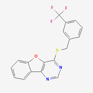 molecular formula C18H11F3N2OS B2505075 4-((3-(三氟甲基)苄基)硫代)苯并呋[3,2-d]嘧啶 CAS No. 851130-50-2