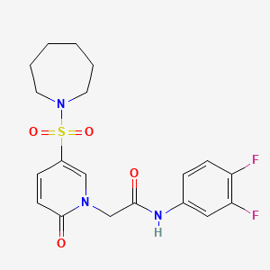 molecular formula C19H21F2N3O4S B2505077 2-[5-(azepane-1-sulfonyl)-2-oxo-1,2-dihydropyridin-1-yl]-N-(3,4-difluorophenyl)acetamide CAS No. 1358439-40-3