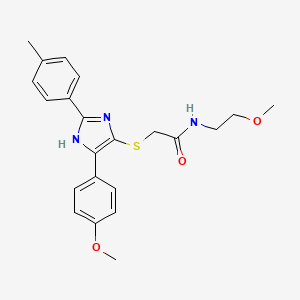 molecular formula C22H25N3O3S B2505087 N-(2-methoxyethyl)-2-((5-(4-methoxyphenyl)-2-(p-tolyl)-1H-imidazol-4-yl)thio)acetamide CAS No. 901240-49-1