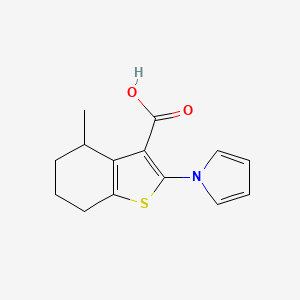 molecular formula C14H15NO2S B2505120 4-methyl-2-(1H-pyrrol-1-yl)-4,5,6,7-tetrahydro-1-benzothiophene-3-carboxylic acid CAS No. 910443-65-1