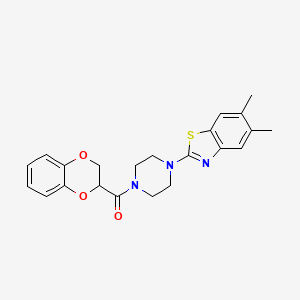 molecular formula C22H23N3O3S B2505136 (2,3-Dihydrobenzo[b][1,4]dioxin-2-yl)(4-(5,6-dimethylbenzo[d]thiazol-2-yl)piperazin-1-yl)methanone CAS No. 899963-37-2