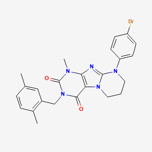 molecular formula C24H24BrN5O2 B2505141 9-(4-溴苯基)-3-(2,5-二甲苯甲基)-1-甲基-6,7,8,9-四氢嘧啶并[2,1-f]嘌呤-2,4(1H,3H)-二酮 CAS No. 873076-55-2
