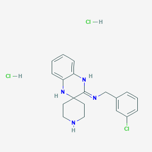 molecular formula C19H23Cl3N4 B2505152 N-[(3-Chlorophenyl)methyl]spiro[1,4-dihydroquinoxaline-3,4'-piperidine]-2-imine;dihydrochloride CAS No. 2413876-98-7