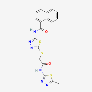molecular formula C18H14N6O2S3 B2505163 N-[5-[2-[(5-methyl-1,3,4-thiadiazol-2-yl)amino]-2-oxoethyl]sulfanyl-1,3,4-thiadiazol-2-yl]naphthalene-1-carboxamide CAS No. 392319-44-7